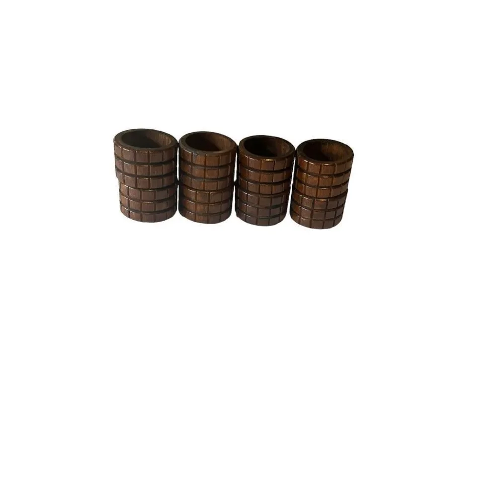 Vintage Set of 8‎ Dark Brown Wooden Napkin Rings with Box